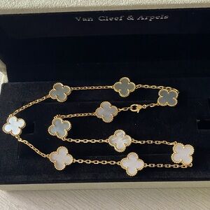 Van Cleef & Arpels Gold and White Mother-of-Pearl Alhambra Long Necklace